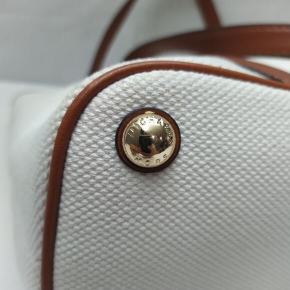 Michael Kors Jet Set Ivory Canvas Leather Trim Double Handles Tote Bag - Picture 16 of 16